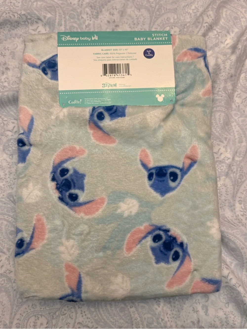 Disney Baby Plush Stitch Blanket in Pastel Blue and Pink